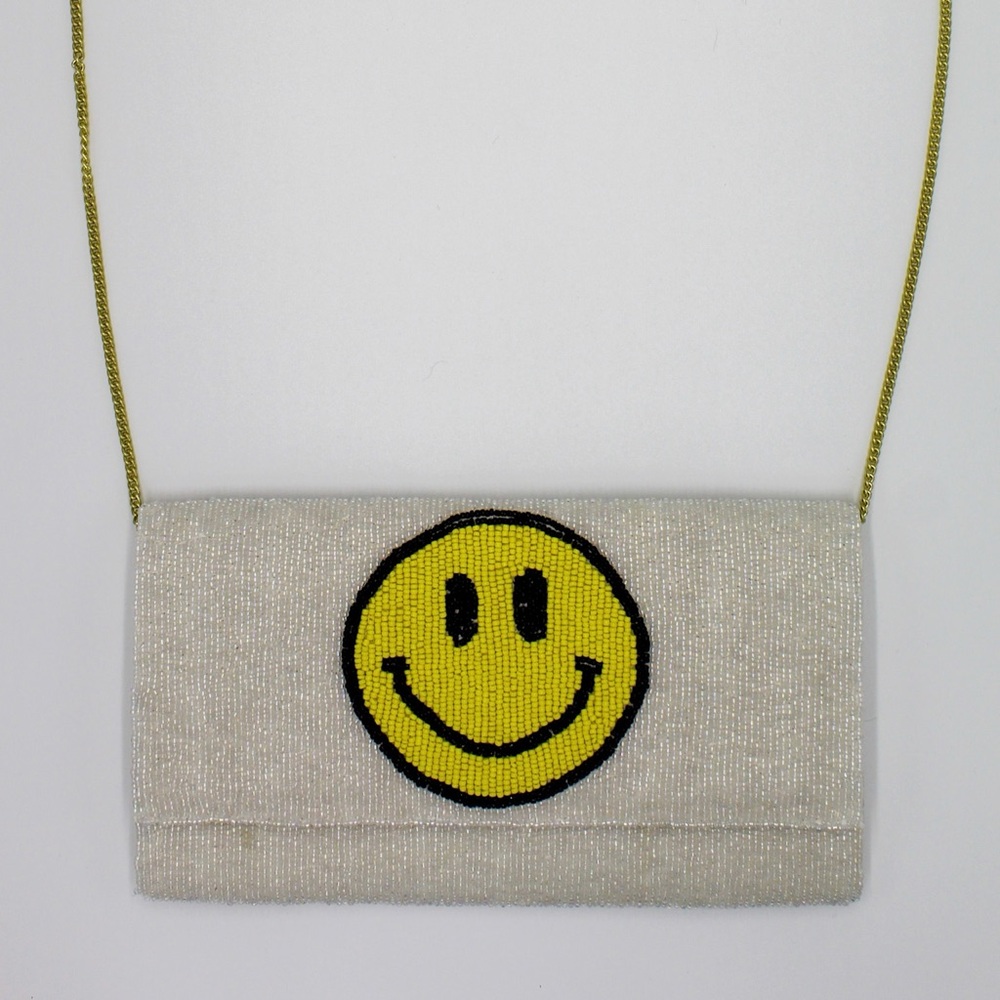 SMILEY FACE BEADED CLUTCH OR CROSSBODY